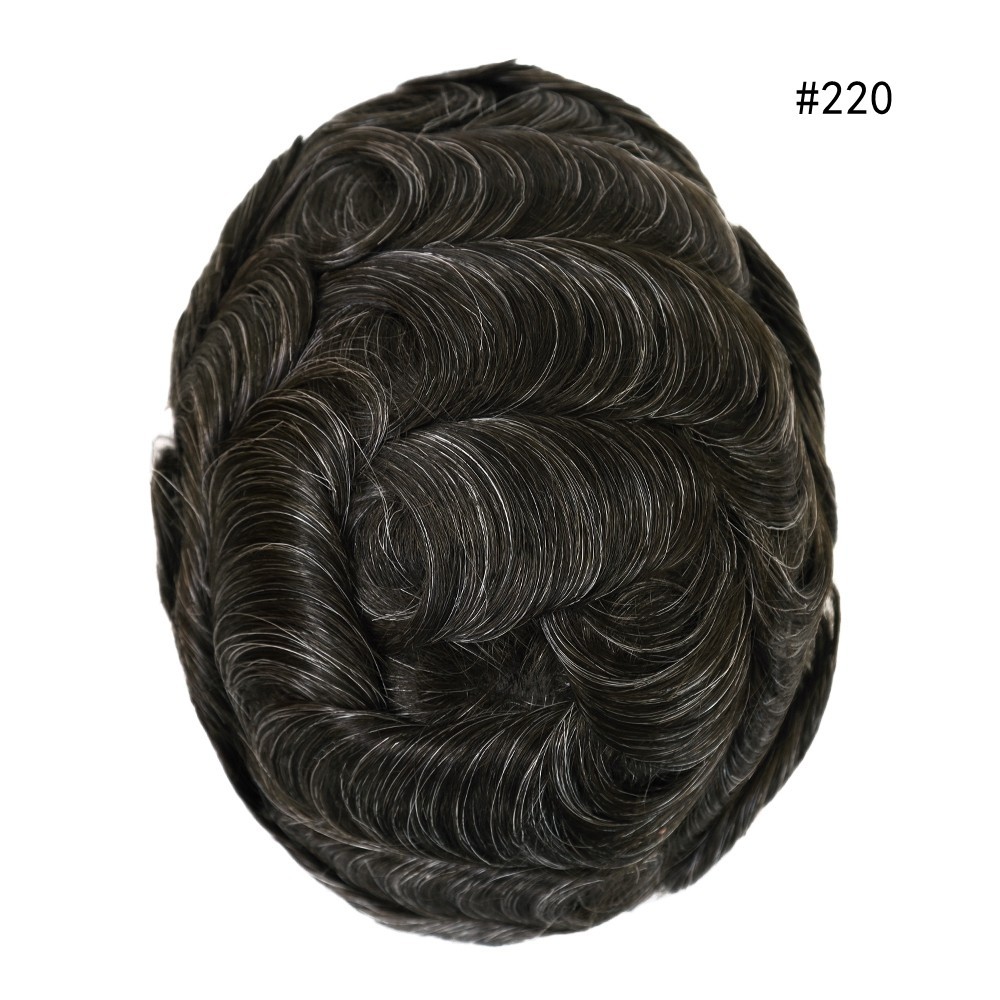 Mens Toupee Human Hair Piece Ultra Thin Skin Knotted Men Hair Replacement System