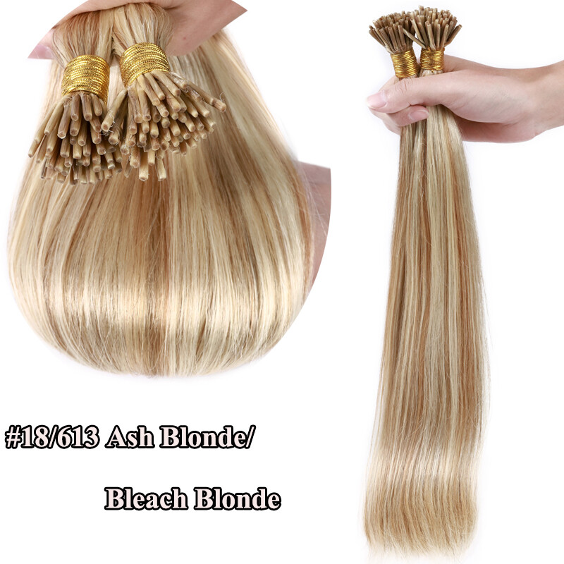 200 Strands Stick I-Tip 100% Real Human Hair Extensions Micro Ring Beads 100g US
