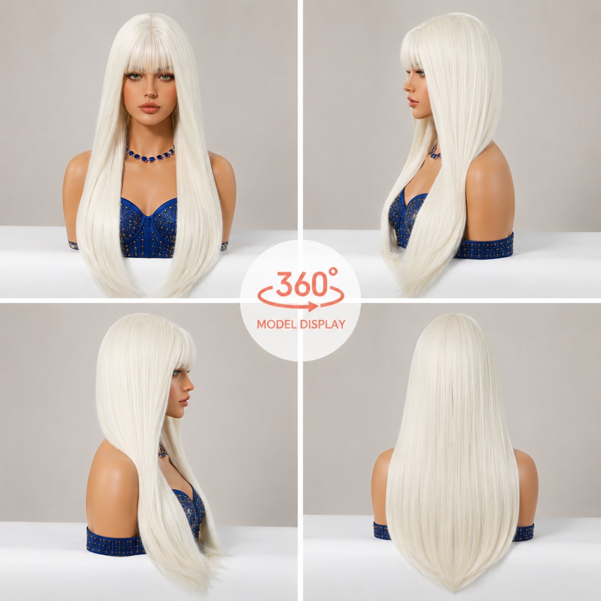 Synthetic Hair Cosplay Party Wigs With Bangs Long Straight Bleach blonde