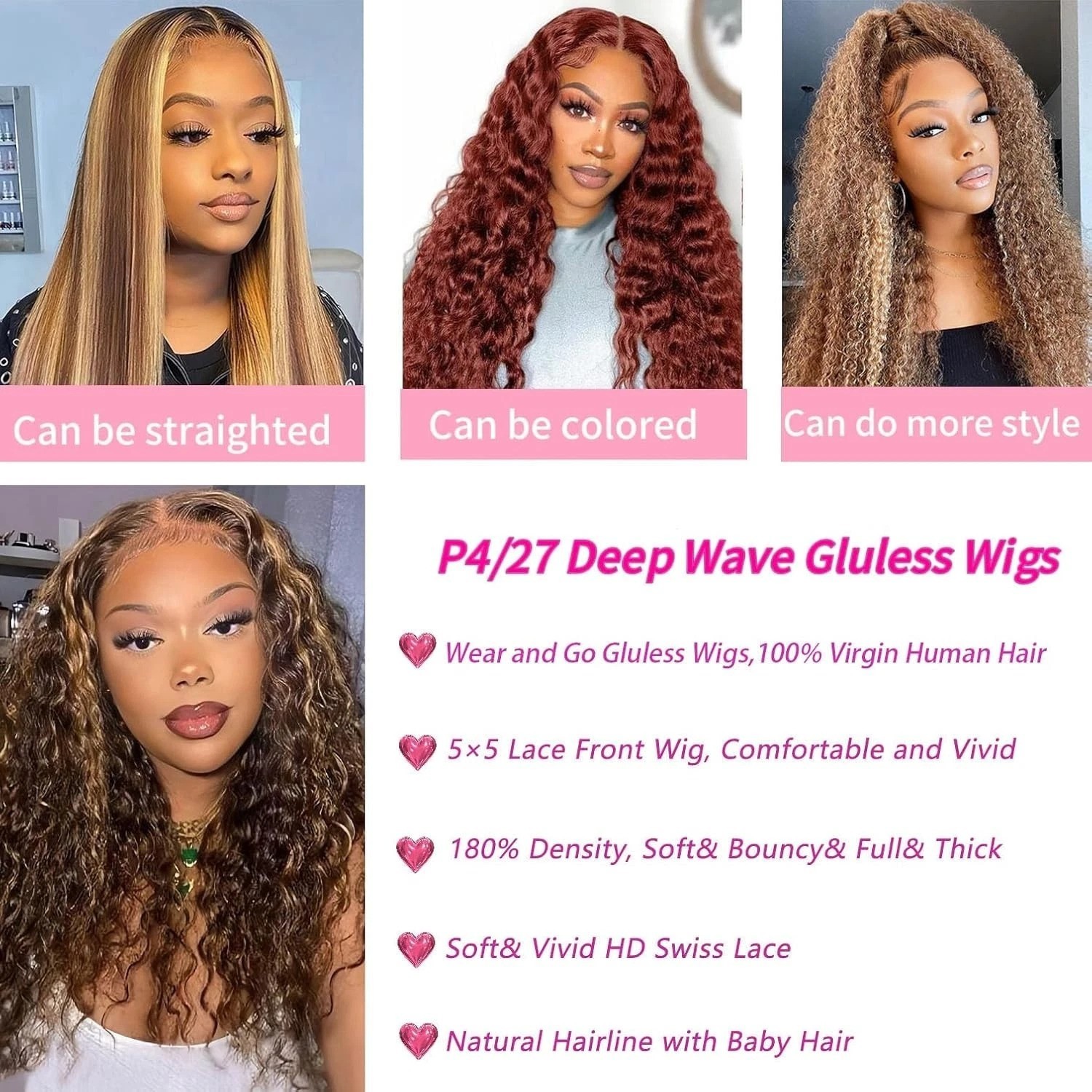 Glueless Human Hair Wigs Deep Wave Curly