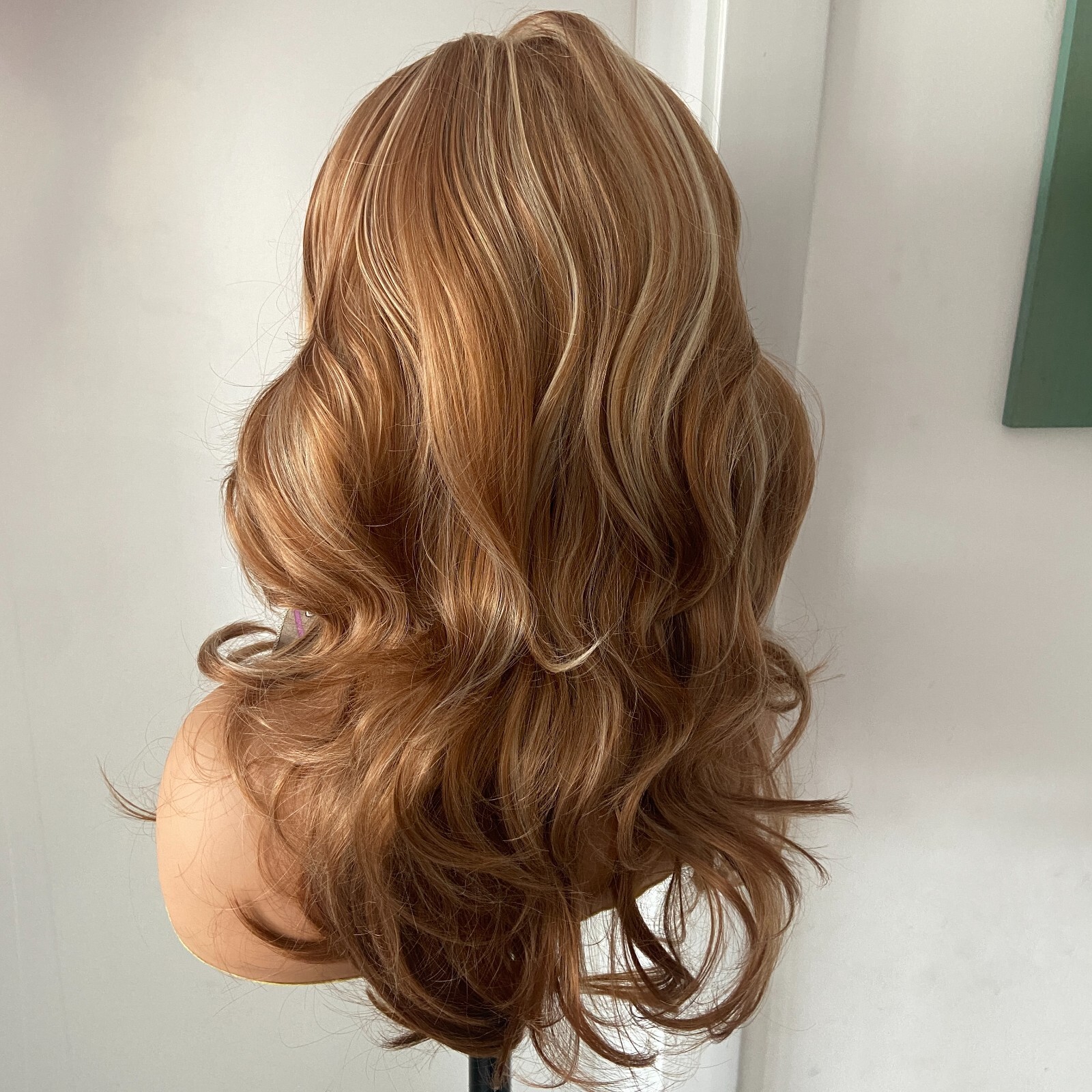 Long Wavy Auburn Blonde Mix Lace Front Synthetic Hair Wigs Women Soft Natural