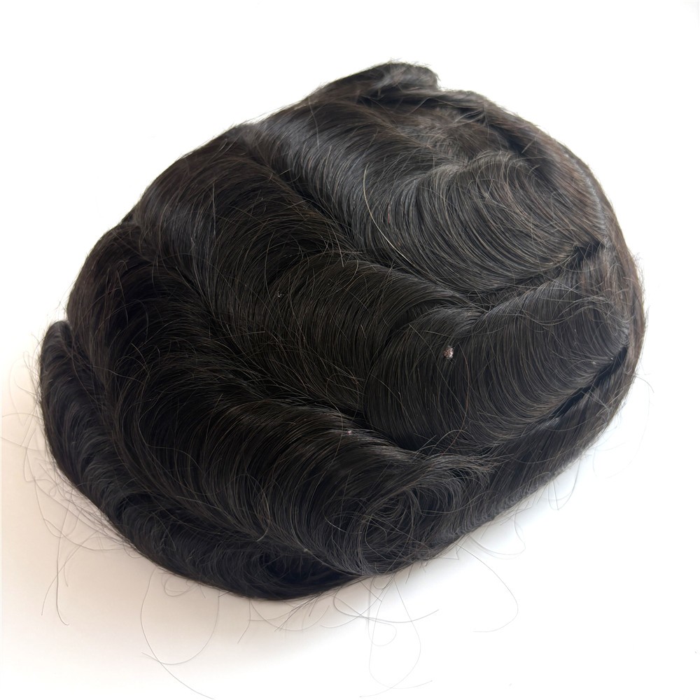 #1B Human Hair Toupee for Men Thin Skin 0.10mm Full PU Hair Replacement System