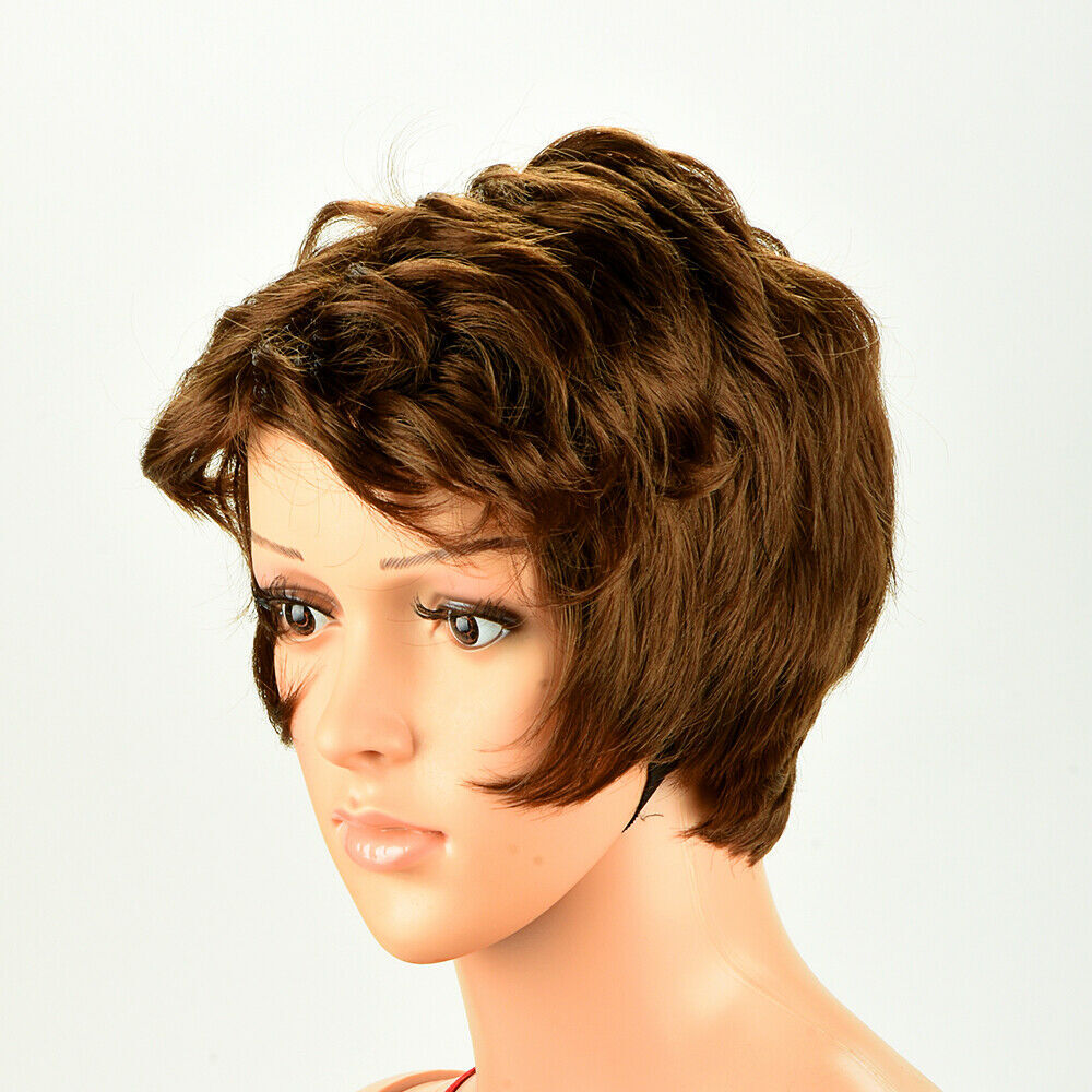 Women Lady Curly Wavy Short Synthetic Hair Wigs Costume Golden Gold Brown Wig US