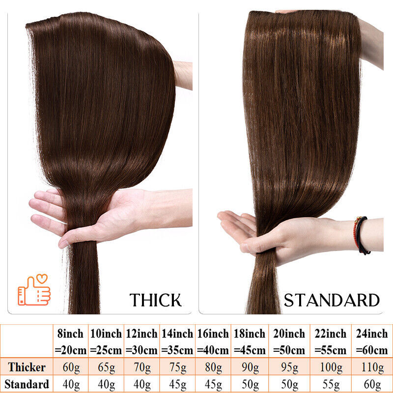 THICK One Piece Clip In 100% Remy Human Hair Extensions Remi 3/4 Full Head Ombre