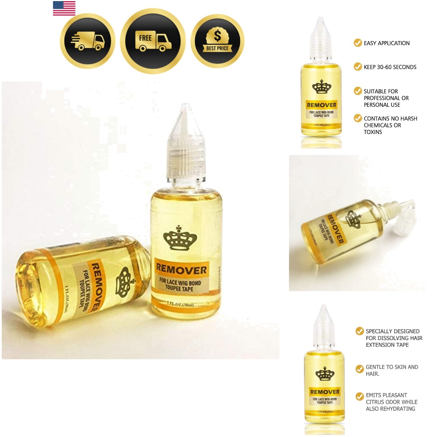 Fast Acting Remover for Tape-in Hair Extensions, Wig Glue, and Double-Sided E…