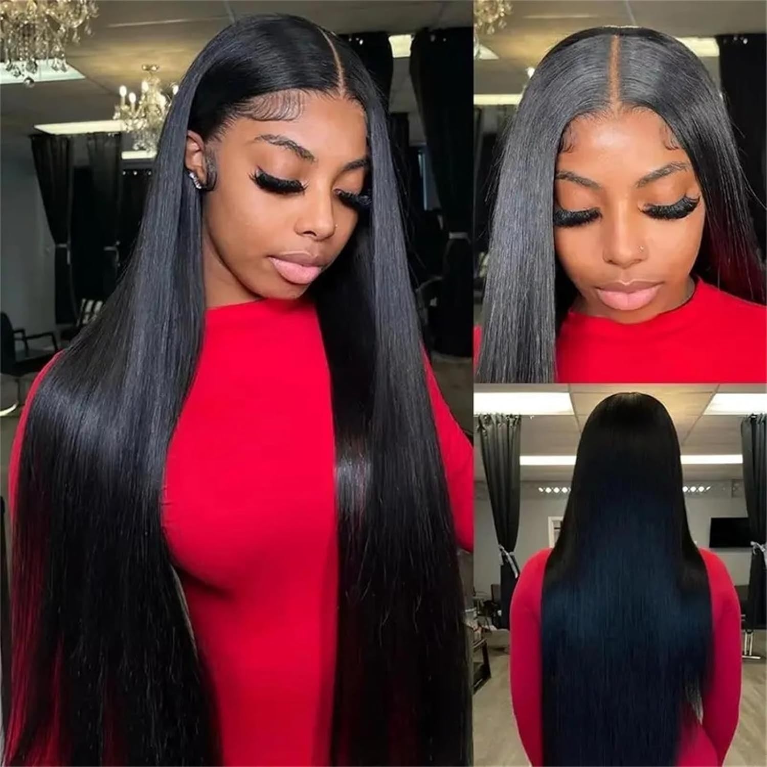 100% Frontal Straight Natural Black Brazilian Virgin Human Hair 2 Bundles 13×4