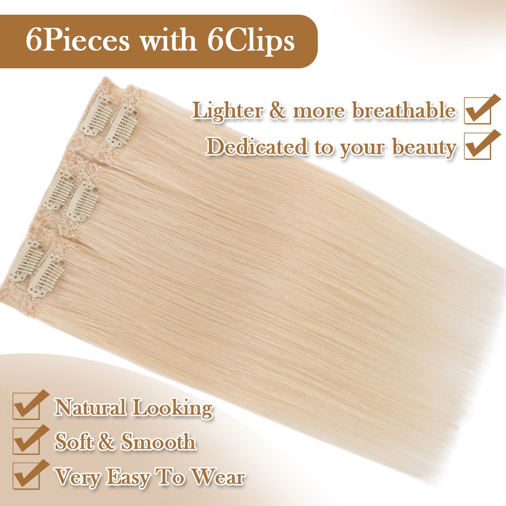 Clip In Remy Human Hair Pad Extensions Soft Hairpiece One Pieces 6Pieces 6Clips