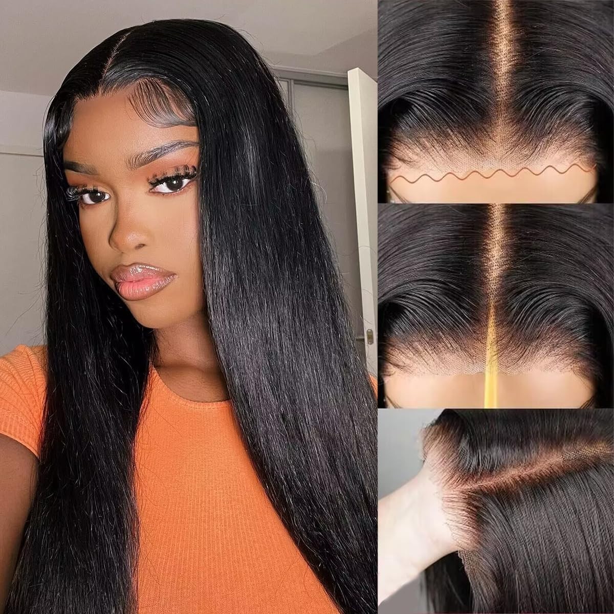 Glueless Wigs Human Hair Pre Plucked Pre Cut 4×4 HD Lace Closure Wigs Straight