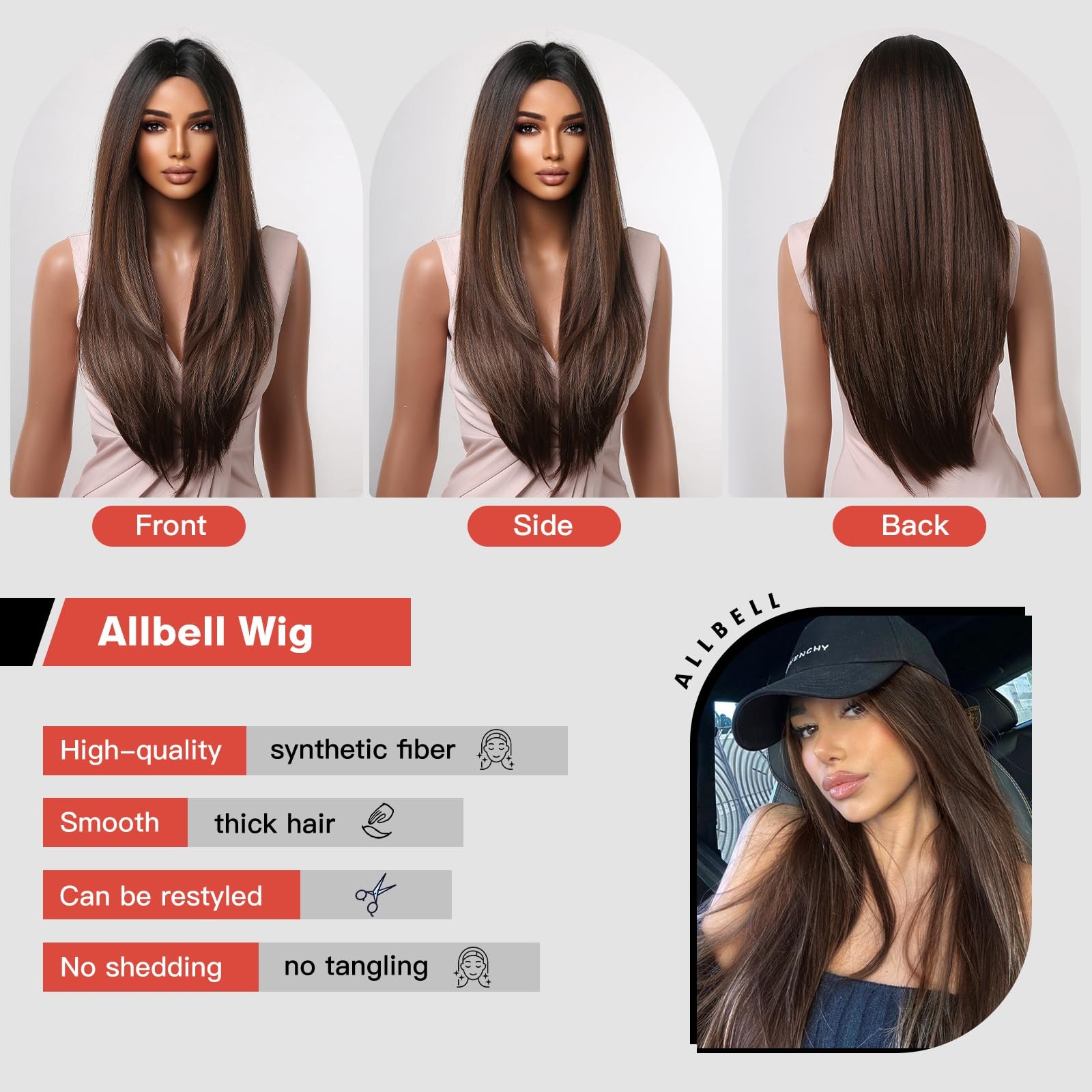 Brown Wig for Black Women Long Straight Layered Wigs Natural Honey Brown Hair…