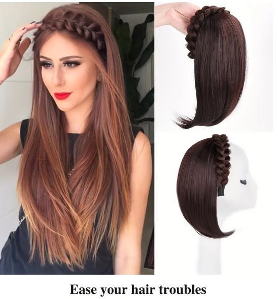New Braid Headband 14 “ Hoop Hair With Straight Hair Extensions Reddish Brown
