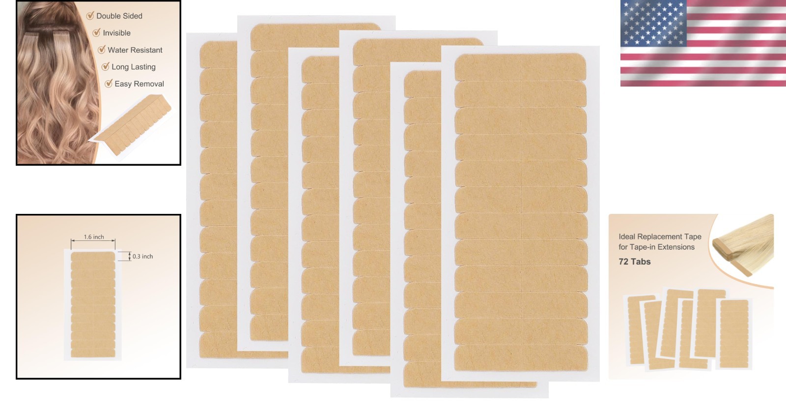 Invisible Hair Extension Adhesive Tape – Easy Application, Residue-Free, 72 Tabs