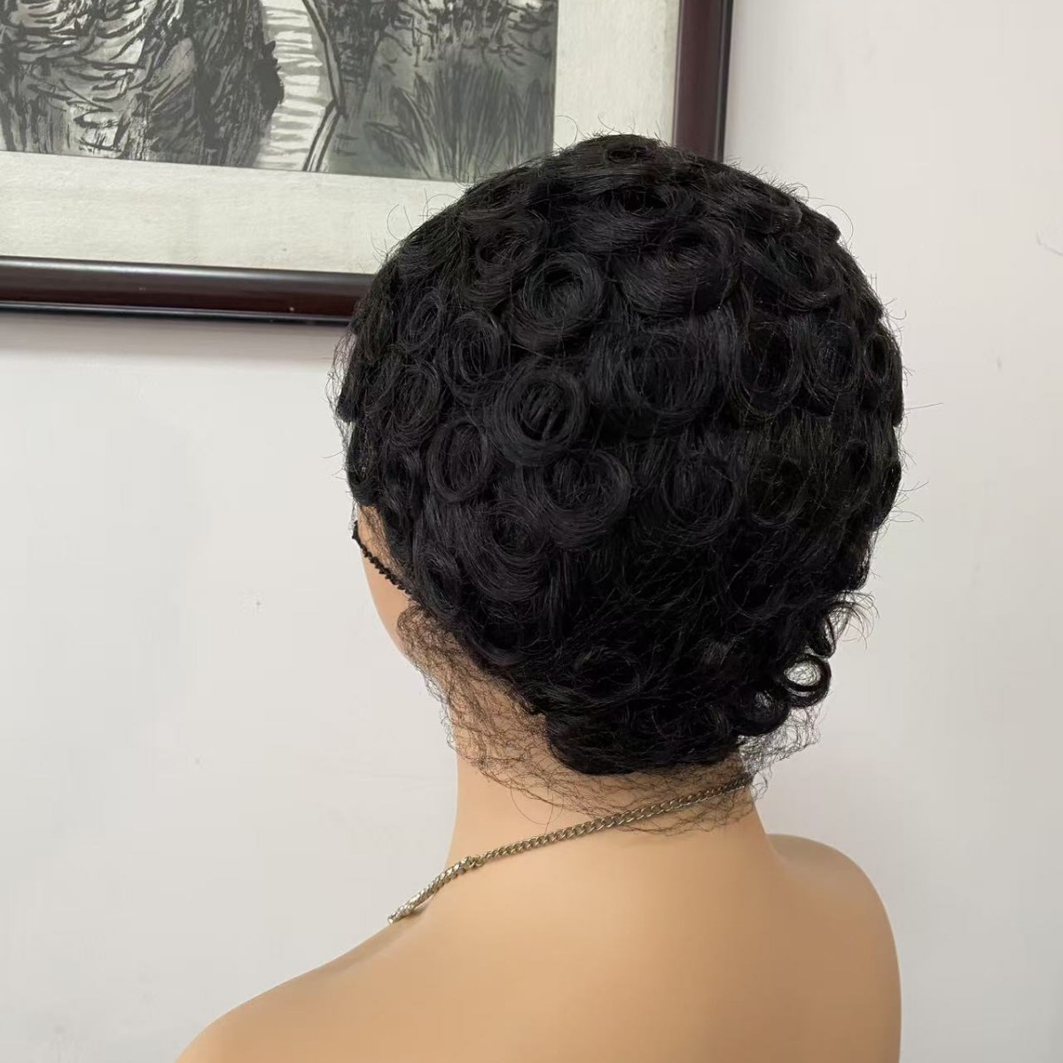 Real Human Hair Pixie Wig 6 Inch African American Kinky Curly Short Bob Style