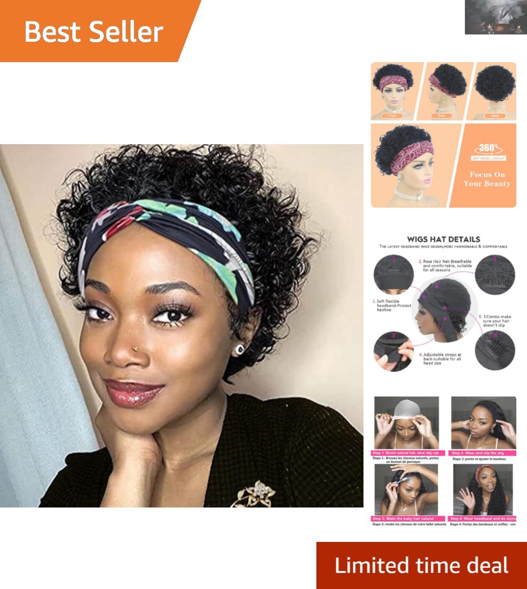 Elegant 6-Inch Deep Wave Human Hair Headband Wig – 150% Density & Natural Look