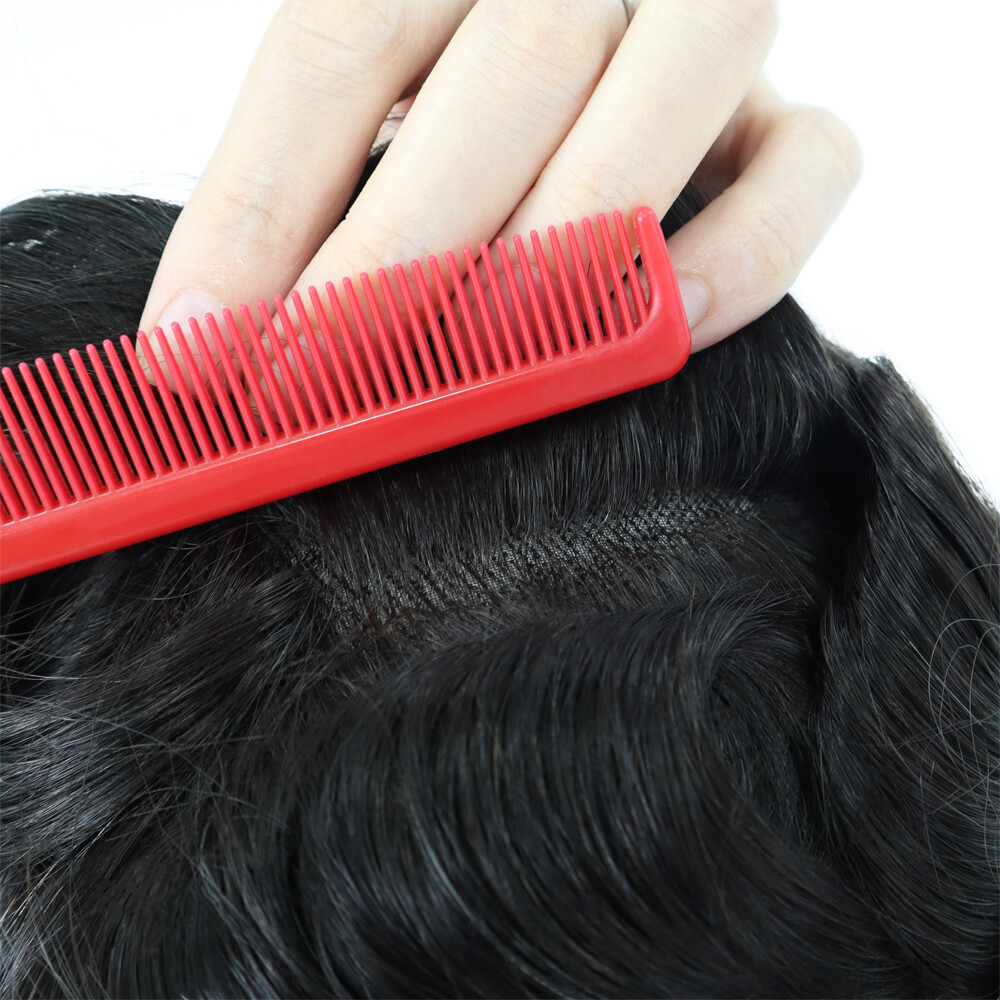 Mens Toupee Human Hair Replacement System Hairpiece Fine Mono Poly Skin ToupeePU