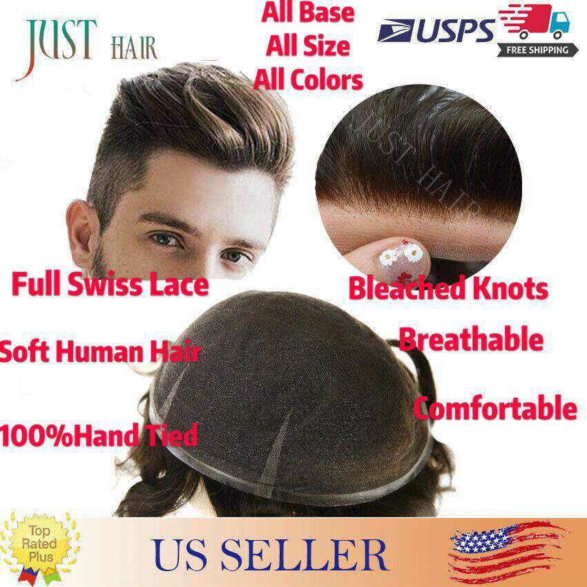 Mens Toupee Hairpiece Full SWISS LACE Basement Wig Human Hair Replacement System