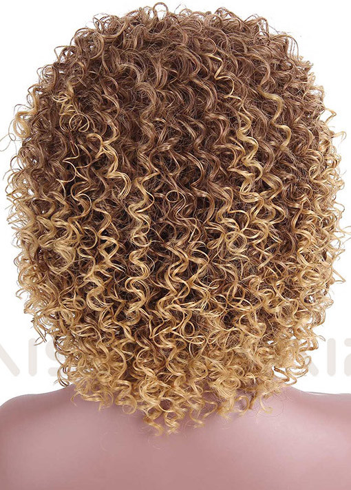 Natural Custom synthetic Afro Kinky Curly Wig light blonde brown women full wig