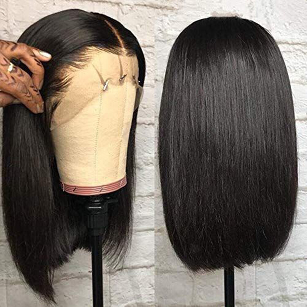 Heat Resistant Short Bob Synthetic Lace Front Wigs Glueless Black Straight Hair