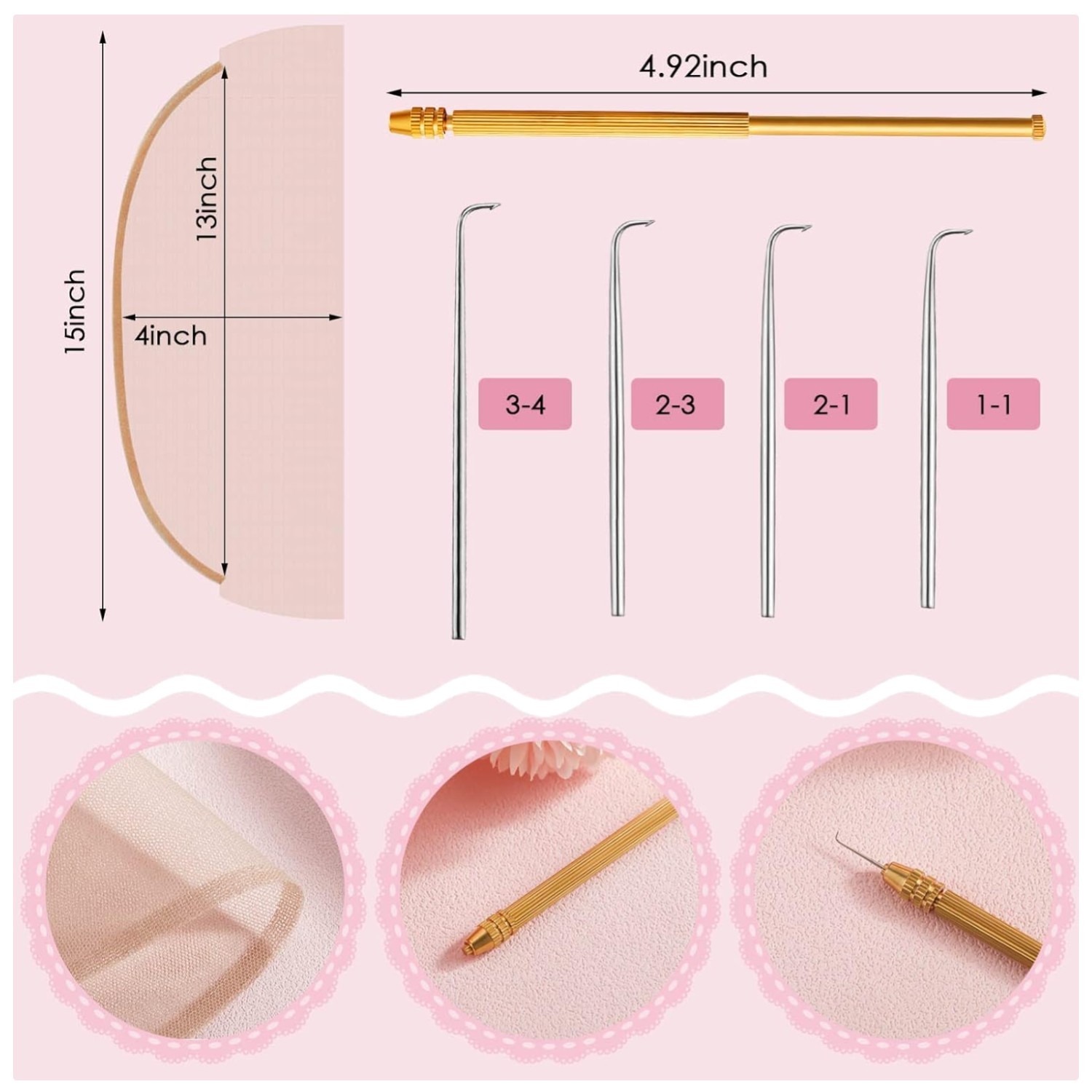 Beginner-Friendly Swiss Lace Wig Kit – Ventilating Needles