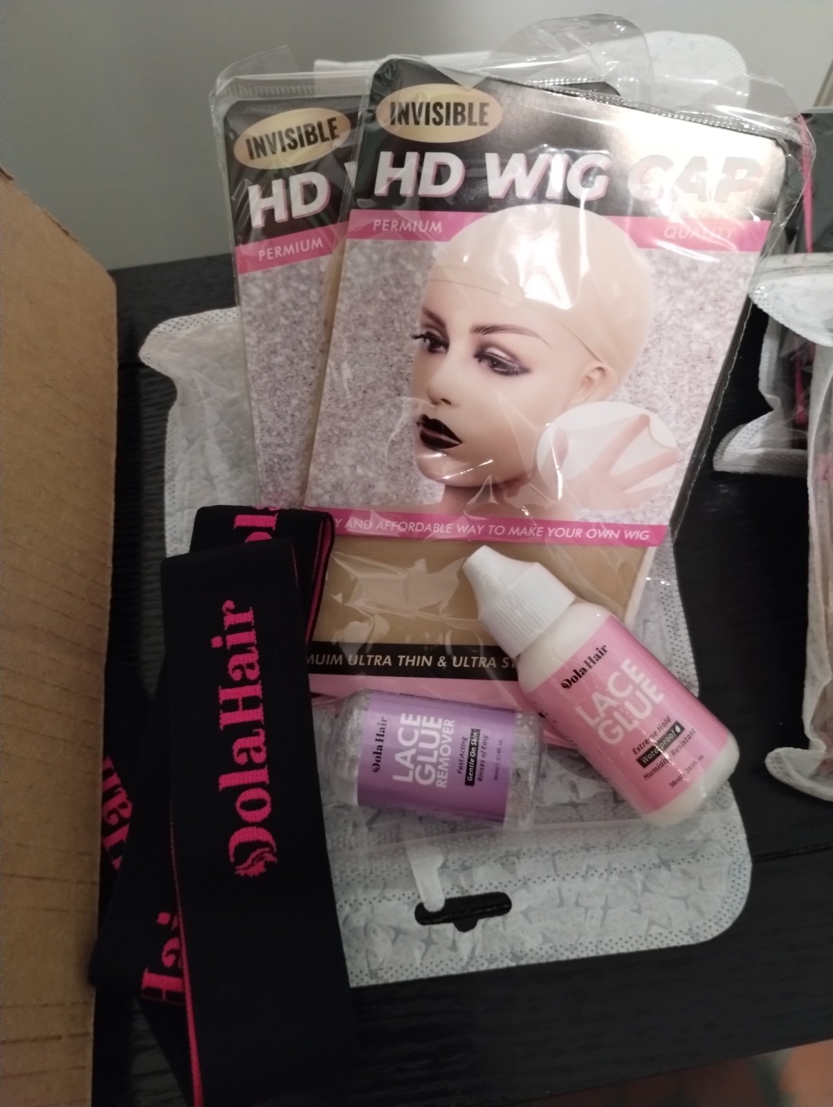 Bundle Of 6 Dola Lace Glue And Lace Glue Remover With 2 Wig Cap And Hair Band