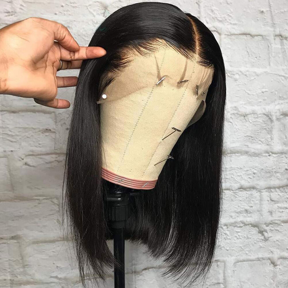 Heat Resistant Short Bob Synthetic Lace Front Wigs Glueless Black Straight Hair