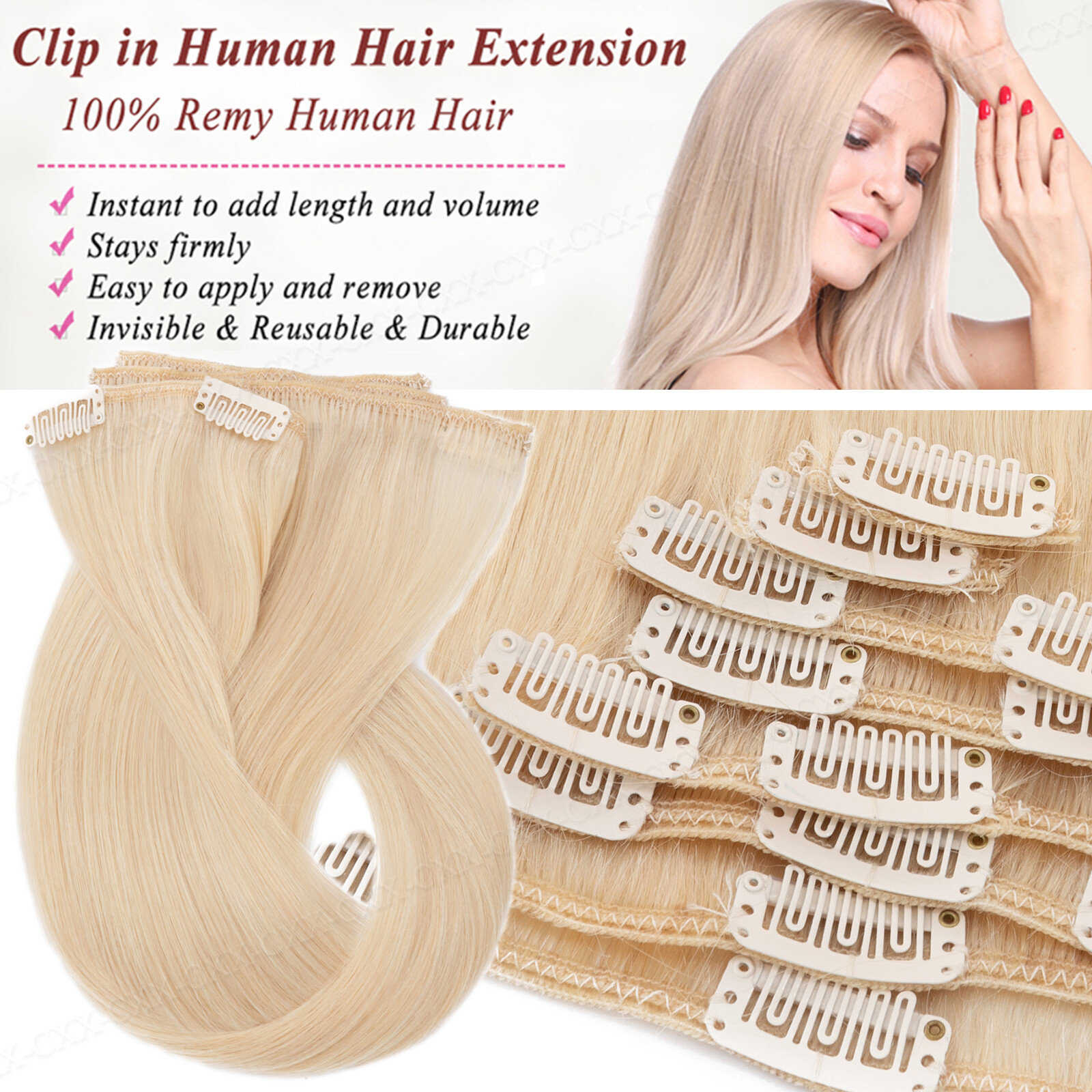 CLEARANCE 100% Human Hair Extensions Clip In Remy Hair Extensions Full Head 7Pcs