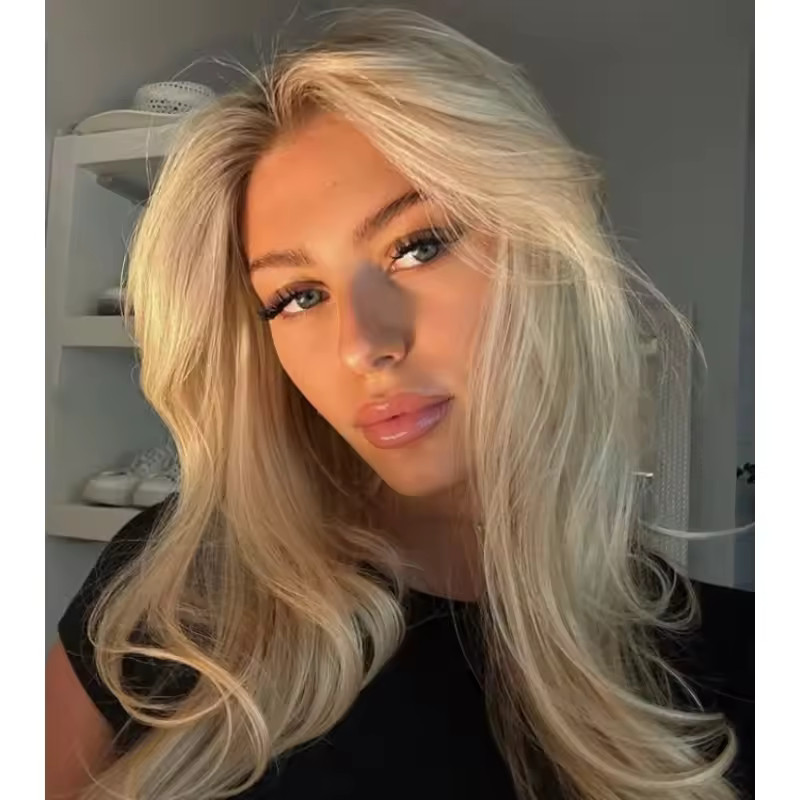 Long Straight Soft Blonde Wigs with Ash Roots 100% Human Hair Wigs Pre Plucked