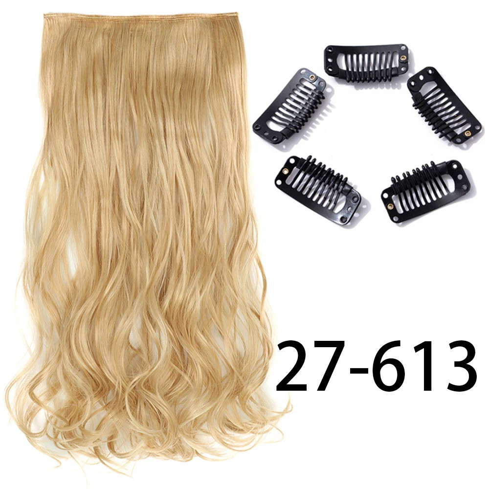 Synthetic Long Straight Clip In Hair Extension 5 Clips Heat Resistant Blonde