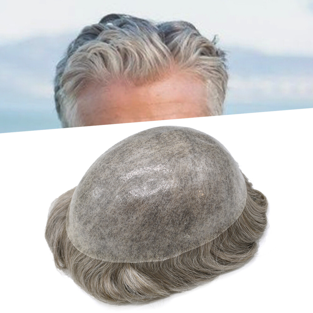 Mens Toupee Thin Skin 0.1mm Invisible Full Poly Hairpiece Human Hair Wig US