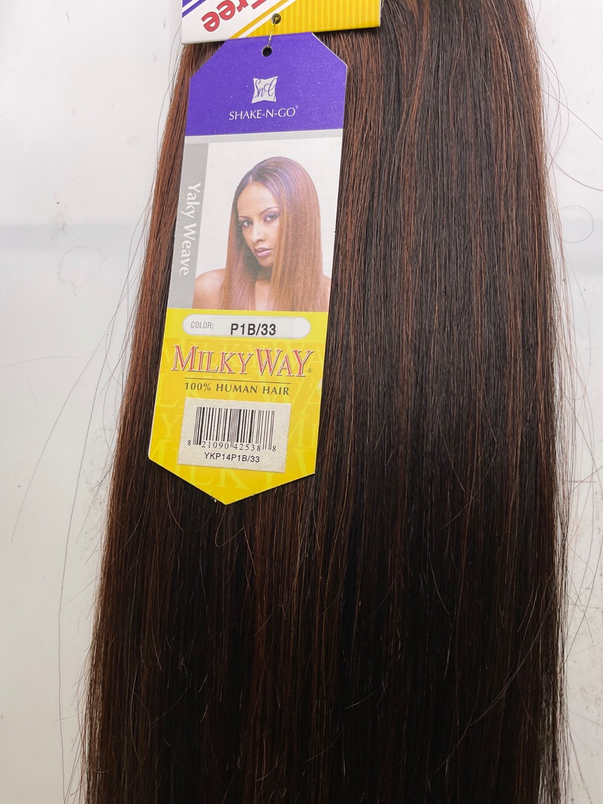 Milky Way 100% Human Hair Yaky Weave 14″ Color: P1B/33