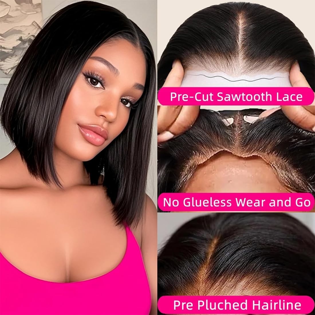 Short Bob Wig Human Hair StraightWear to Go 4×4 Lace Closure Bob Wigs Human Hair