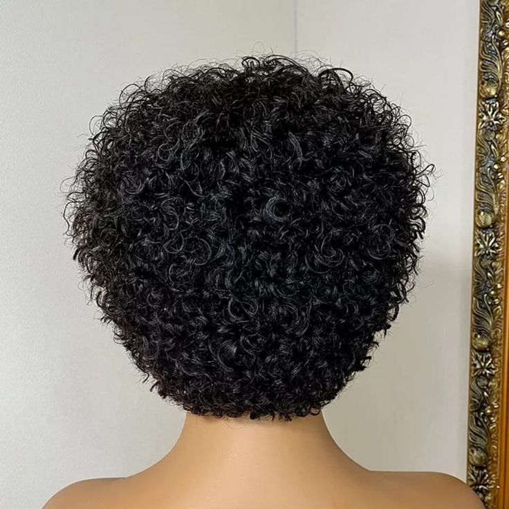 Human Hair Short Curly Wigs 6 Inch Natural Black Pixie Cut Afro Kinky Curly Wigs