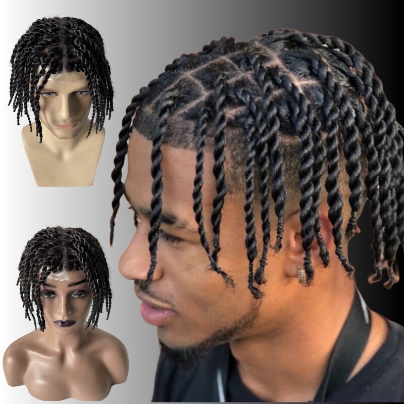 Afro Men’s Hairstyle Twisted Braids Poly Skin Human Hair Toupee For Black Men