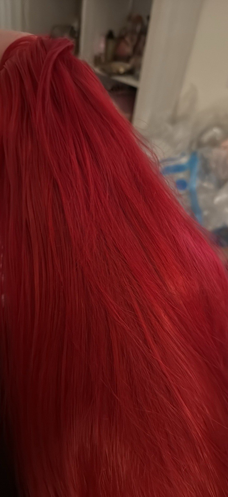 Red Long Straight Synthetic Lace Front Wig Free-Part Women One Size