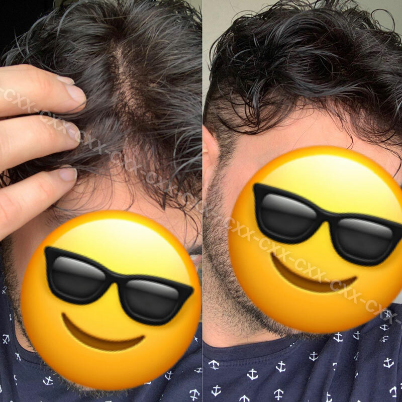 Mens Toupee Hairpiece PU Thin Skin 100% Human Hair System Replacement Wig Silver