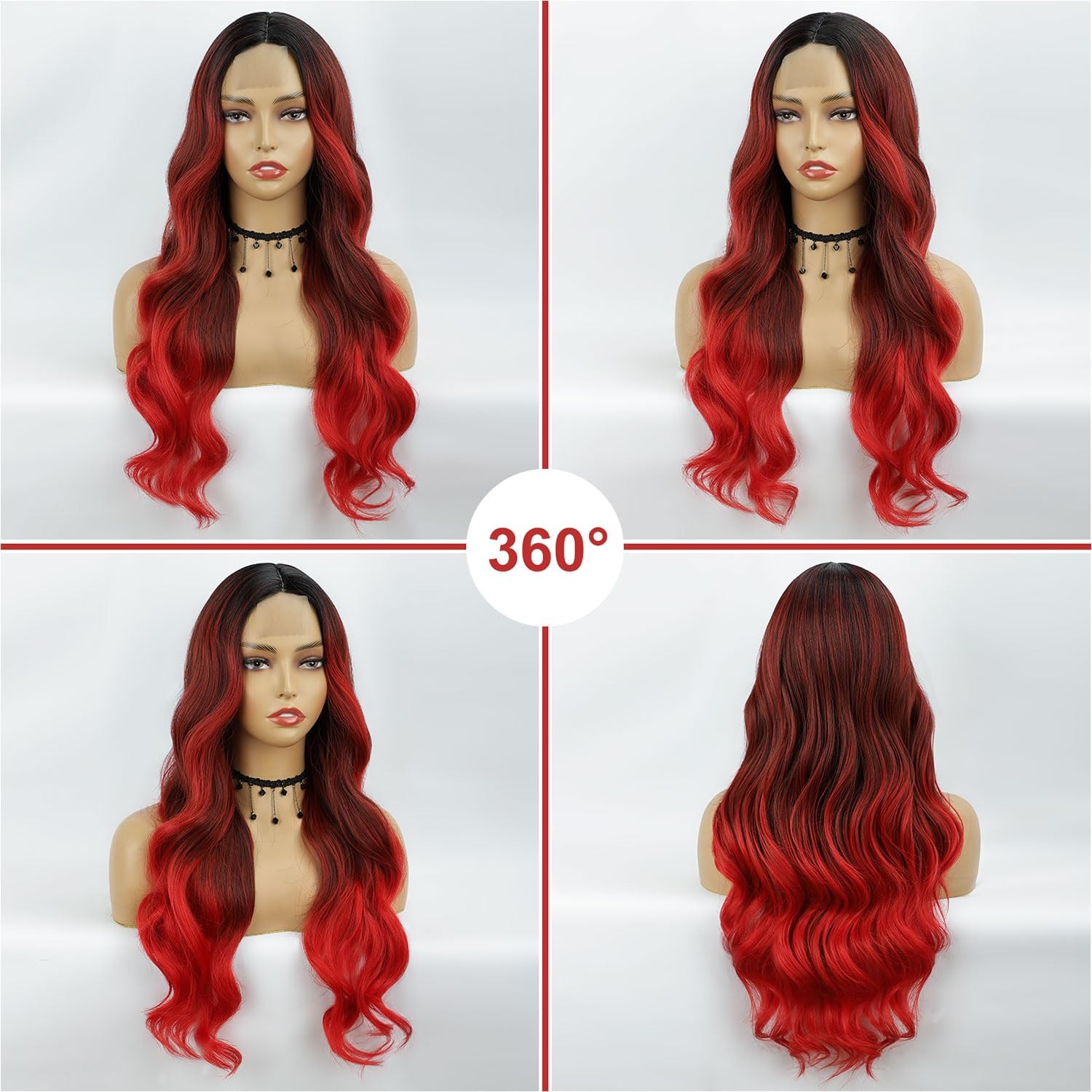 Red Wavy Wig 26 Inch Long Red Ombre Wigs for Women Ombre Red Middle Part Wig …