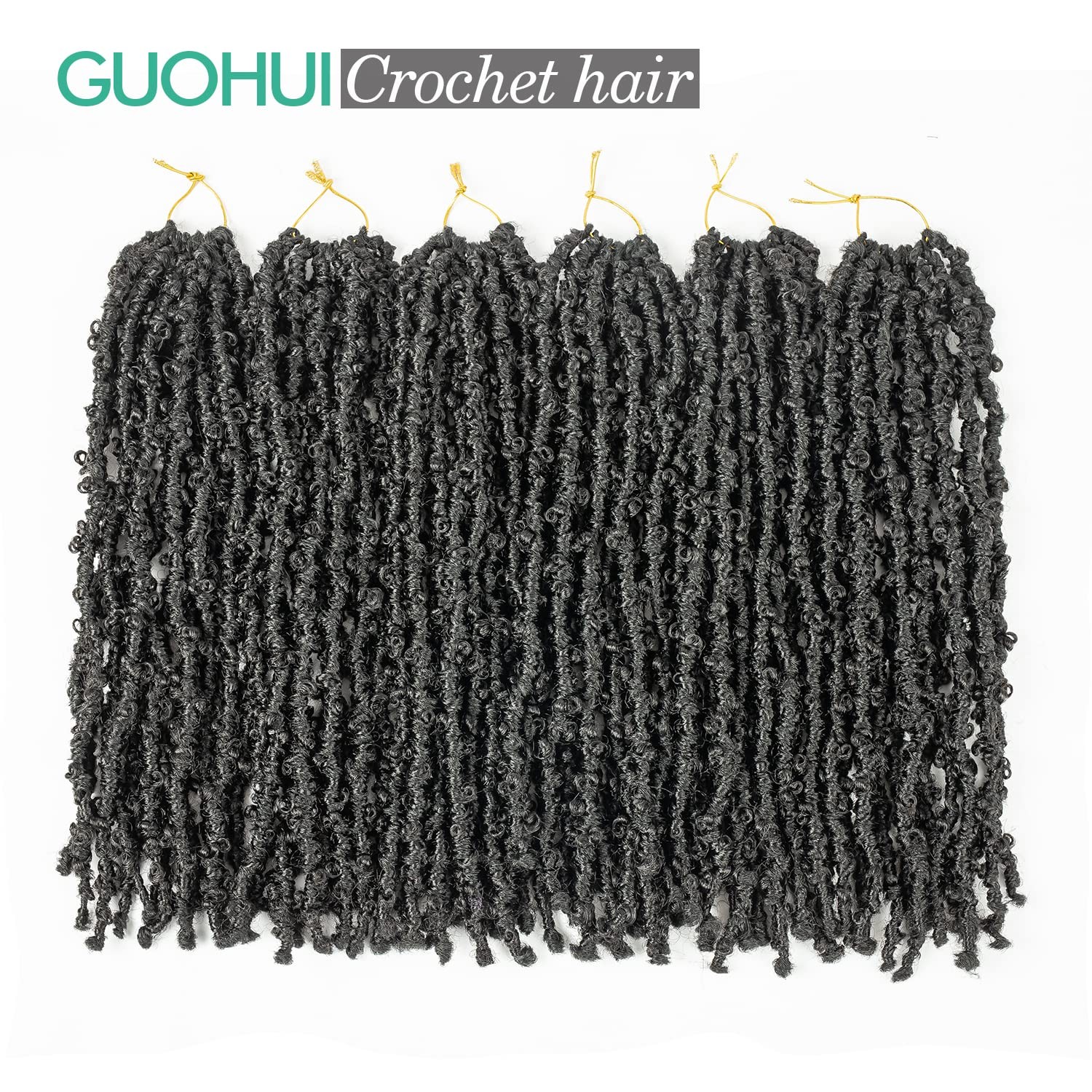 Guohui Butterfly Locs Crochet Hair 16 Inch 6 Packs Color Natural Black All