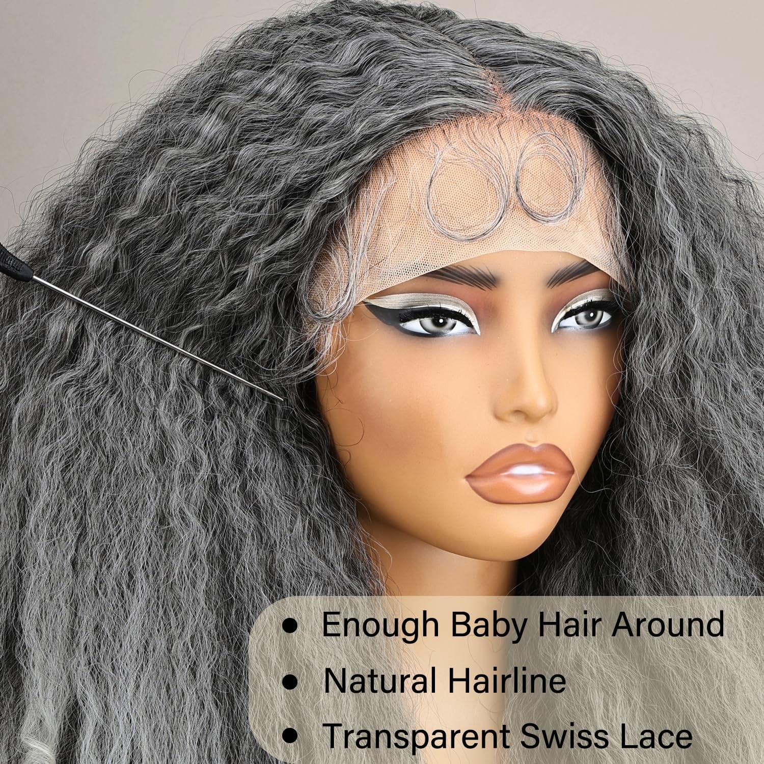 Afro Kinky Straight Lace Front Grey Wig 20 Inch T Part Salt and Pepper Wigs