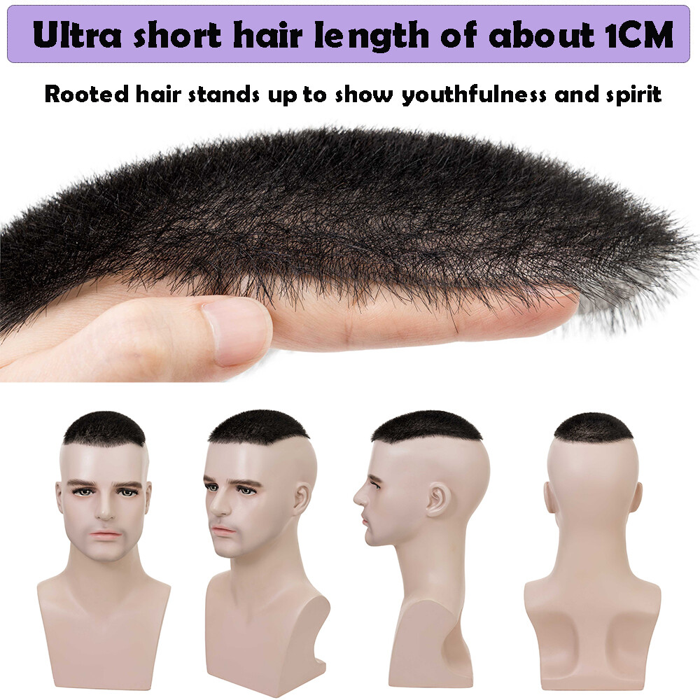 Toupee Men Hair System Full Poly Skin PU Human Hair Replacement Hairpiece Wig US
