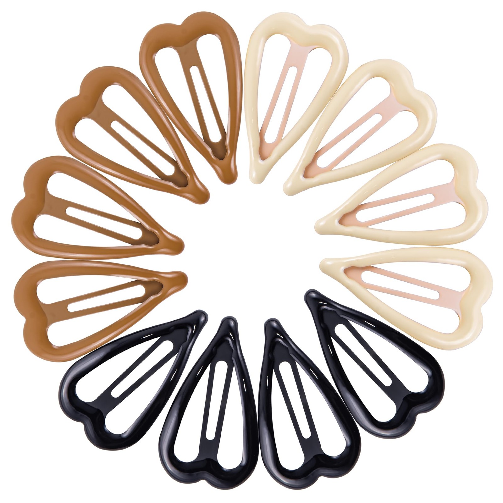 Cptots 12 PCS Metal Snap Hair 12 Count (Pack of 1), Bright Black Brown Beige