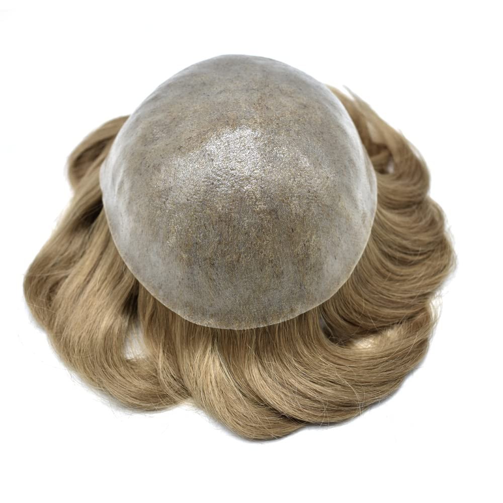 Mens Toupee Human HairSystems Full Poly Thin Skin HairPiece Replacement SystemUS