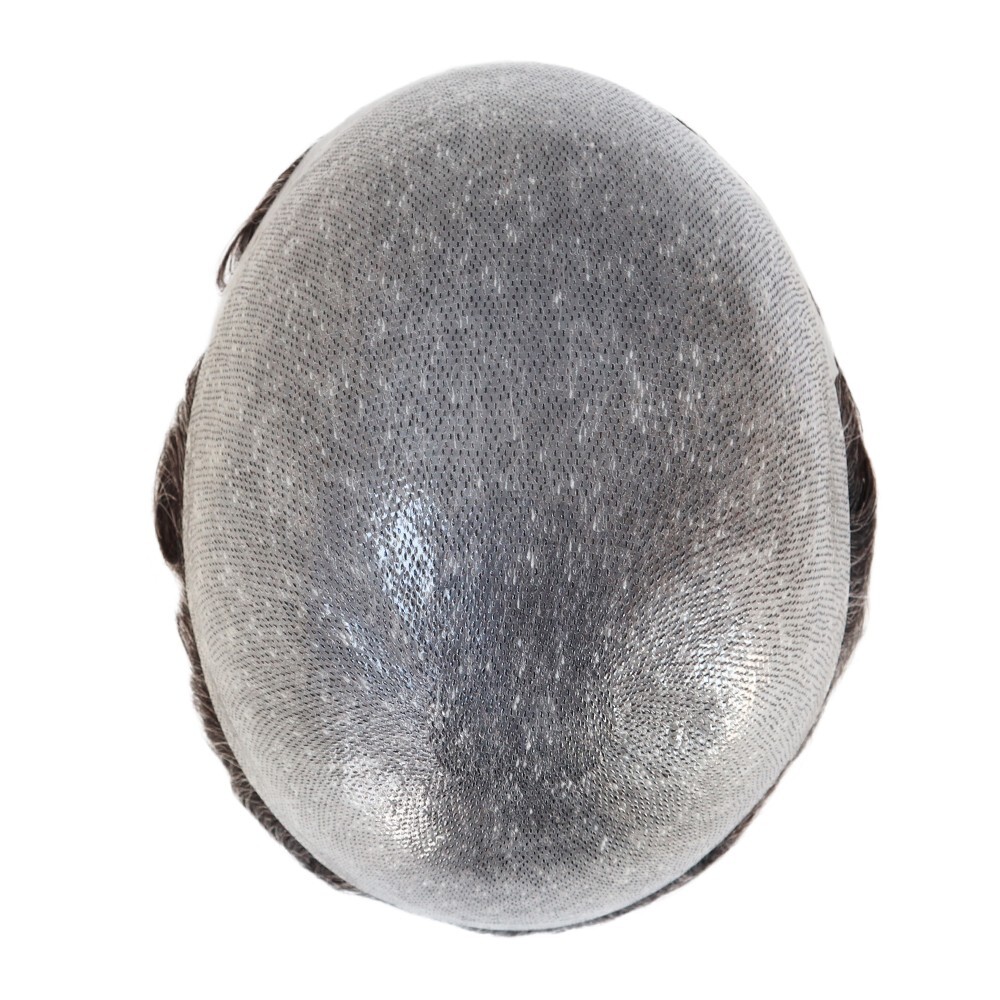 Toupee For Men Human Super Thin Skin V Looped Men Hairpiece Wig Black Grey #1B30