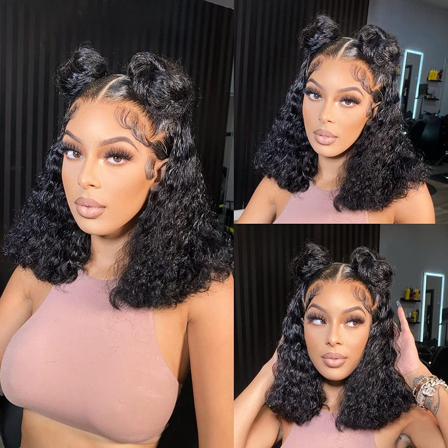 Bob Wig Human Hair Curly Glueless 13×4 Lace Front Wigs Pre Plucked for Women