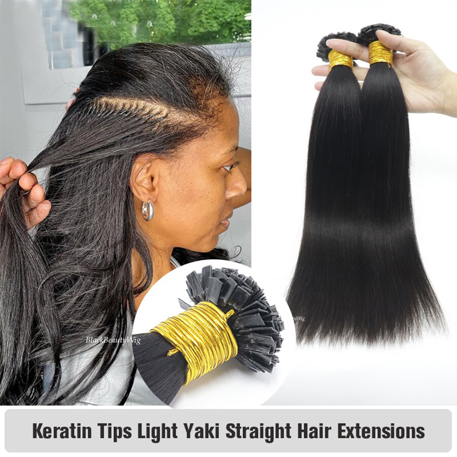 Yaki Straight Flat Tip Human Hair Extension Keratin Fusion Light Yaki K Tip Hair