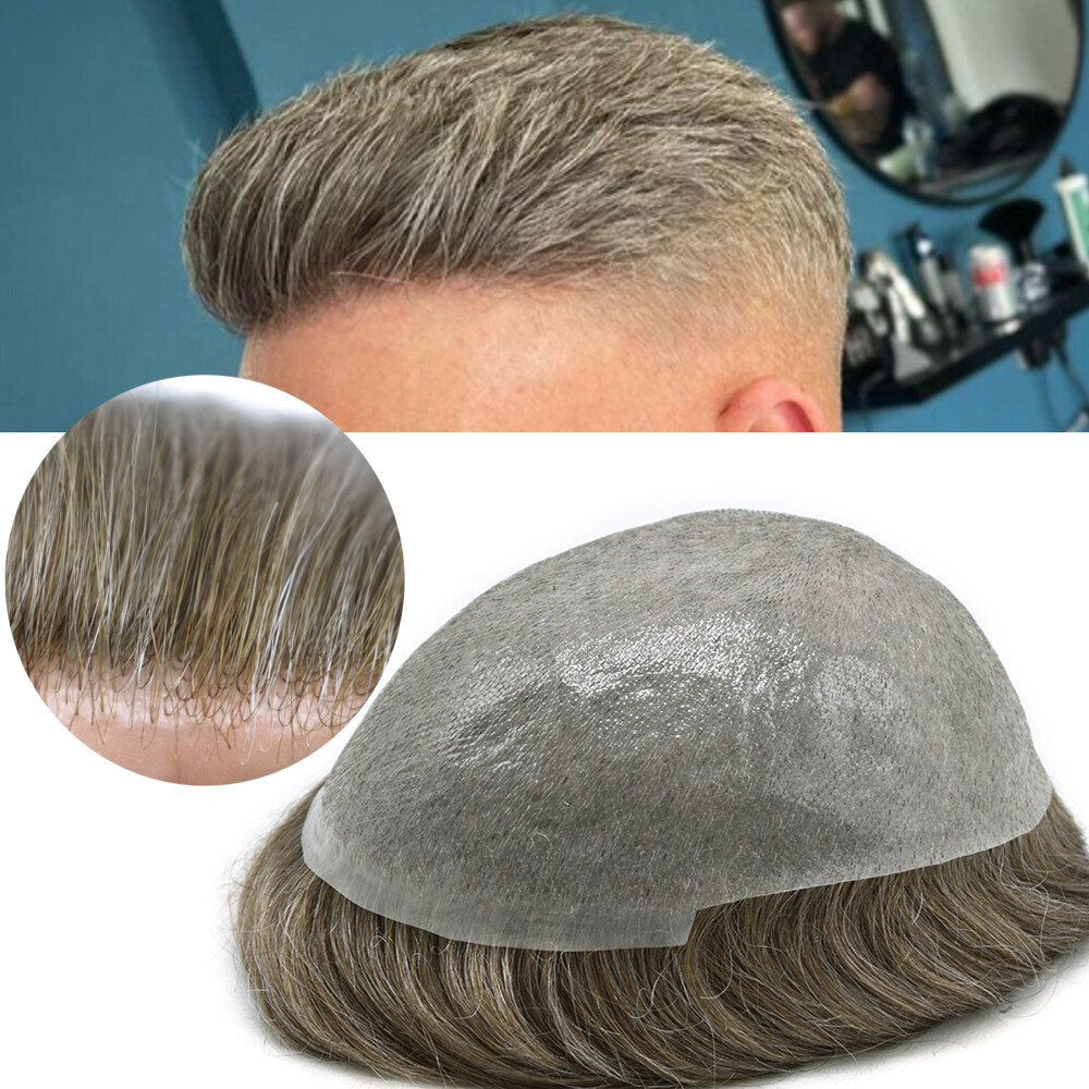 0.06mm Ultra Thin Skin Hairpiece Invisible Poly PU Mens Toupee Hair Replacement