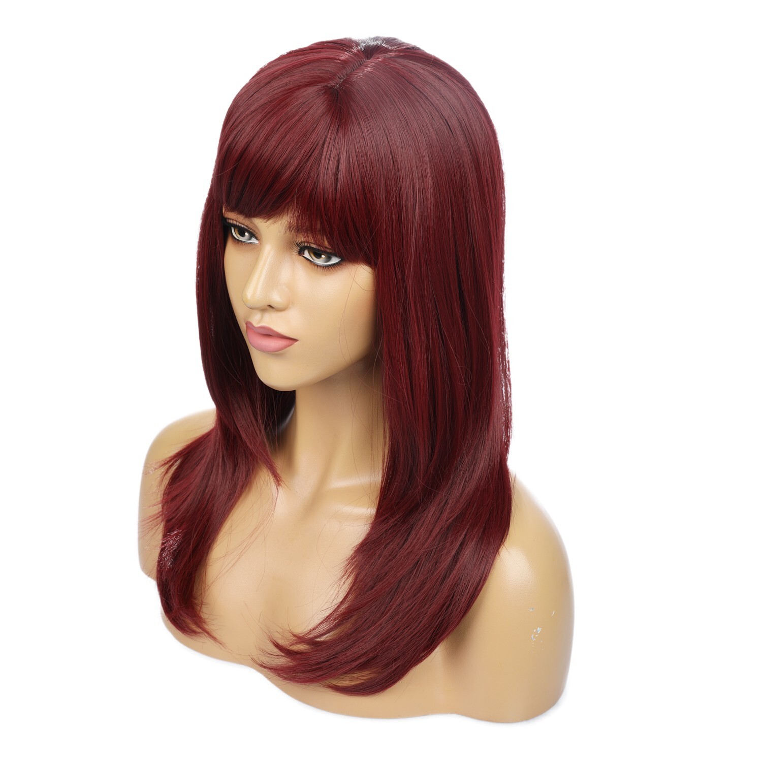 Wine Red Hair Wig With Bangs Women Hairpieces Beauty High Temperature Fiber