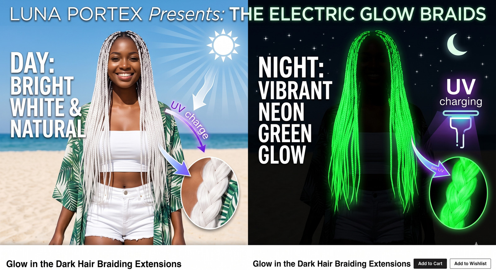 Glow in the dark Hair Braiding Extensions 6 Pack