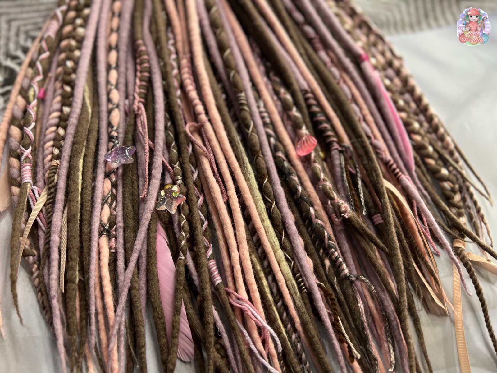 New handmade full Set DE Dreadlocks Wool brown dusty pink hair fall loc ex