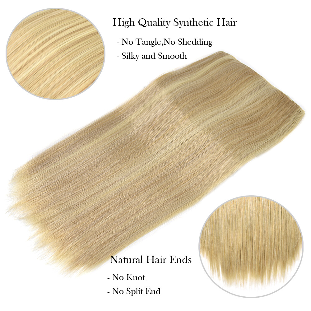 Clip in Hair Extensions 20″ Long Thick Synthetic Blonde Hair Piece Wefts 5 Clips