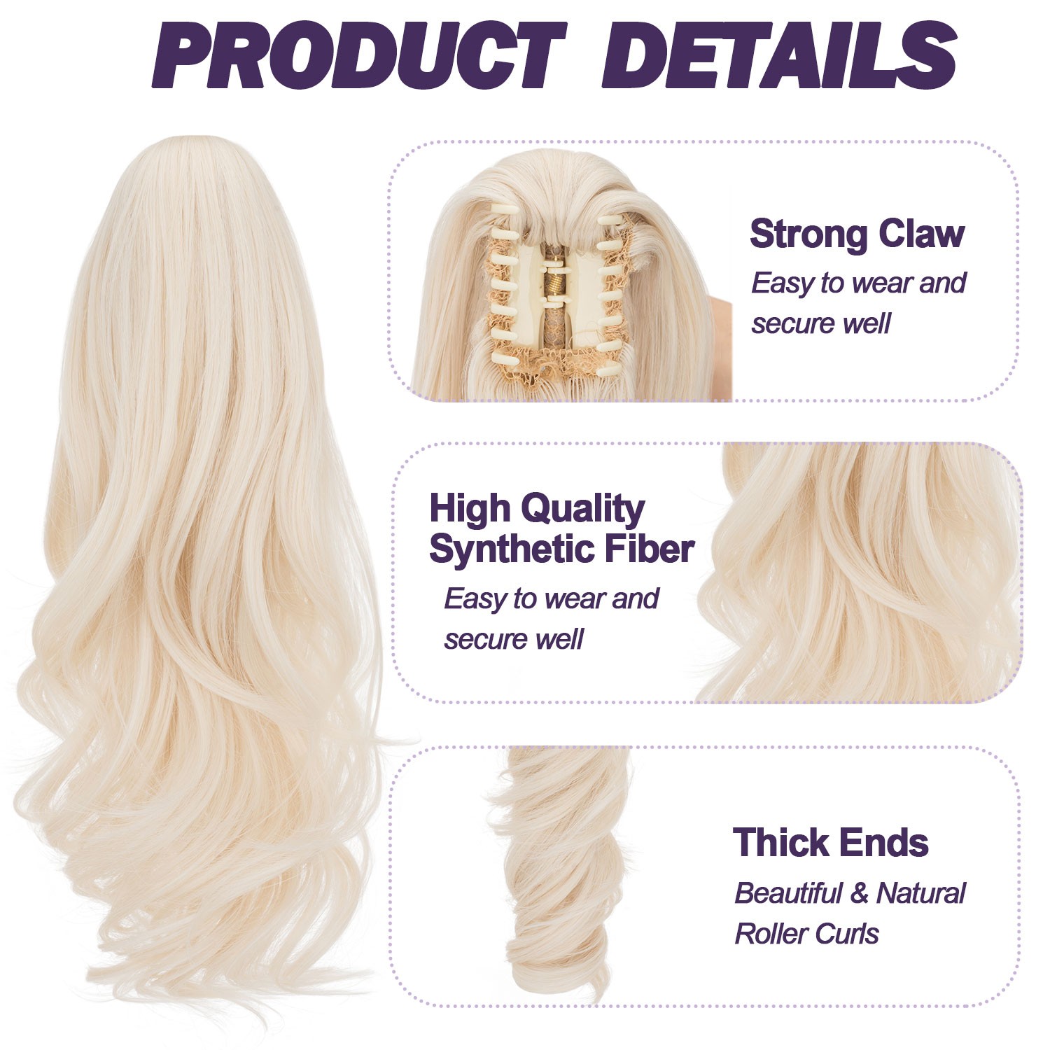 140G Thick Clip In Pony Tail Hair Extensions Claw/Jaw Clip On Ponytail As Human
