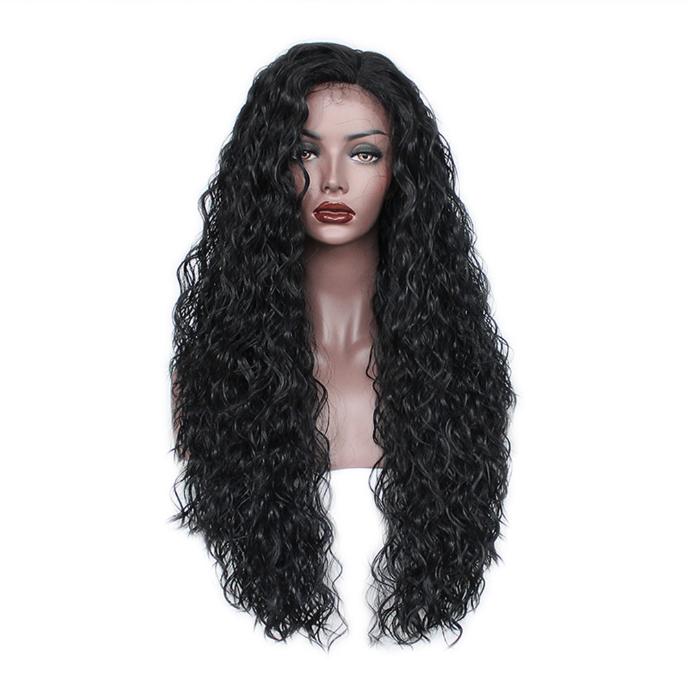 Black Long Loose Curly Synthetic Wig Lace Front Wig Synthetic Baby Hair 26 Inch